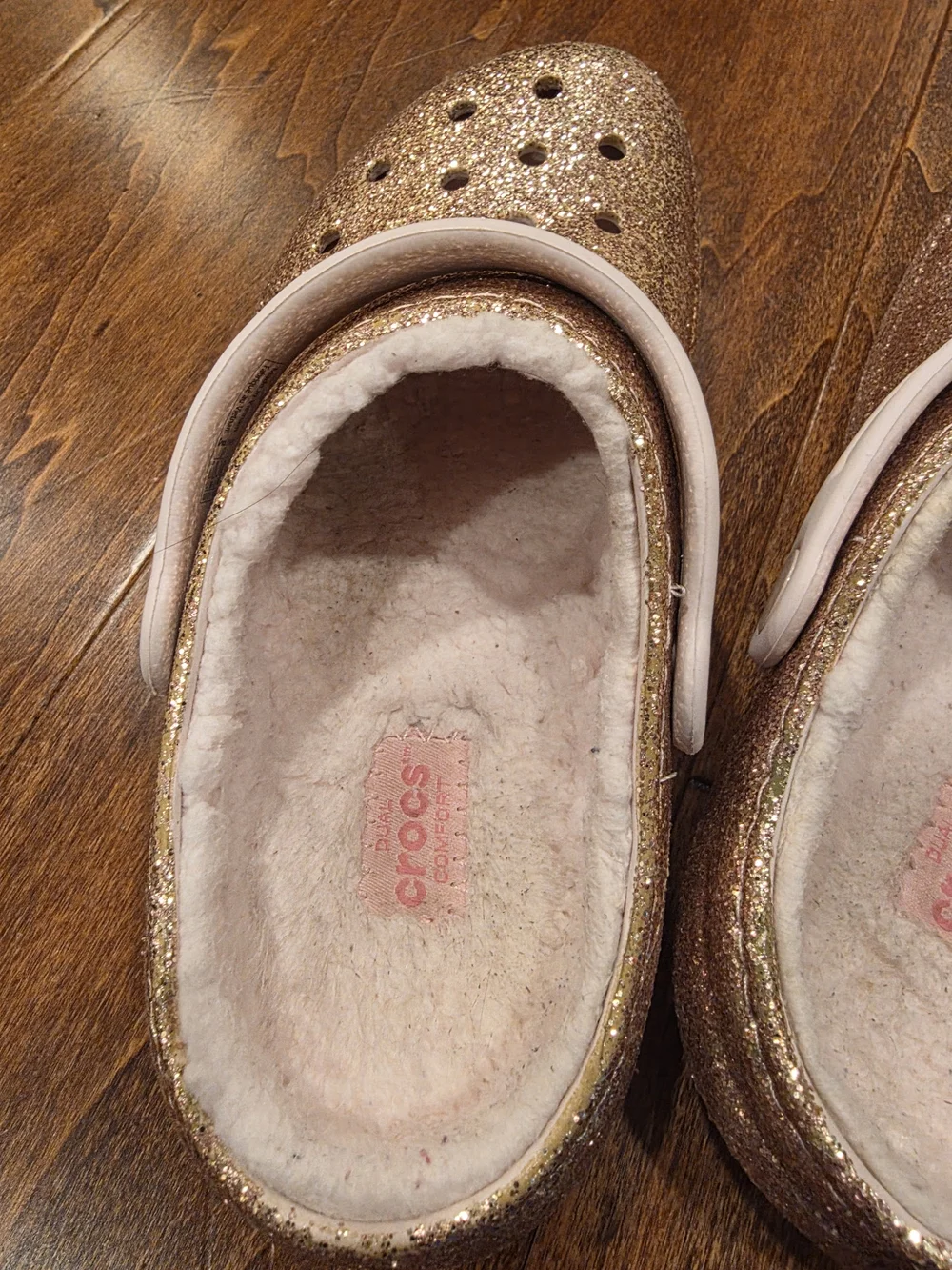 Crocs Kids' Lined Glitter Clogs in Rose Gold Juniors Size 1 EUC